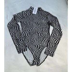 Lazofy Bodysuit Top Women's Zebra Print Long Sleeve Bodysuit Size Medium